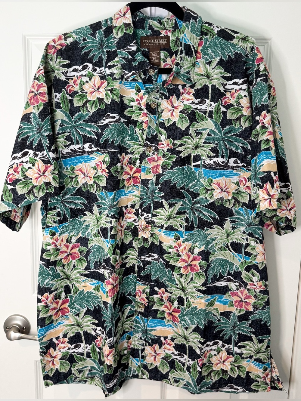 Cooke Street Hawaiian Shirt Men 2XL Tropical Hibiscus Palm Trees 100% Cotton
